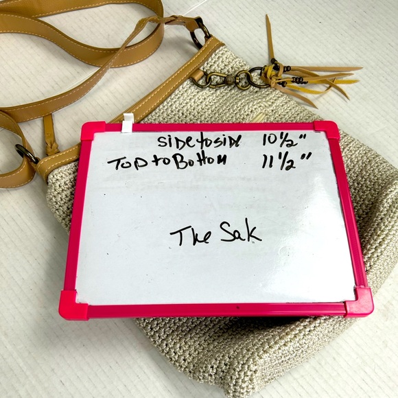 The SAK Crocheted Beige Knit Crossbody Bag Adjustable Strap Boho Purse - Picture 13 of 15